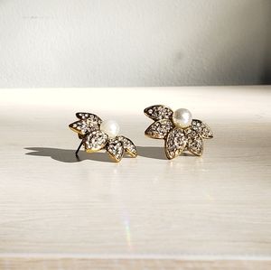 Art Deco Crystal & Pearl Stud Earrings
